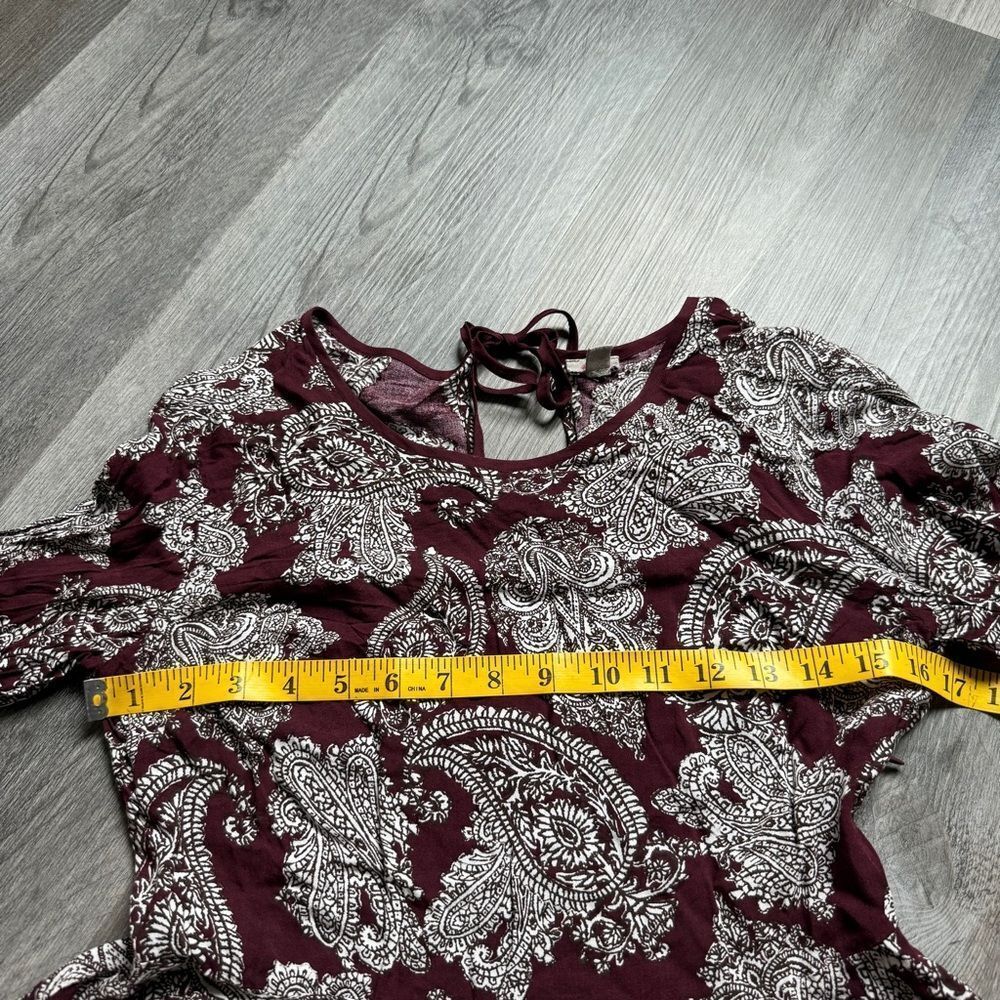 Urban Outfitters Ecote Bell Sleeve Paisley Dress Wine Bordeaux 6 - Picture 11 of 12